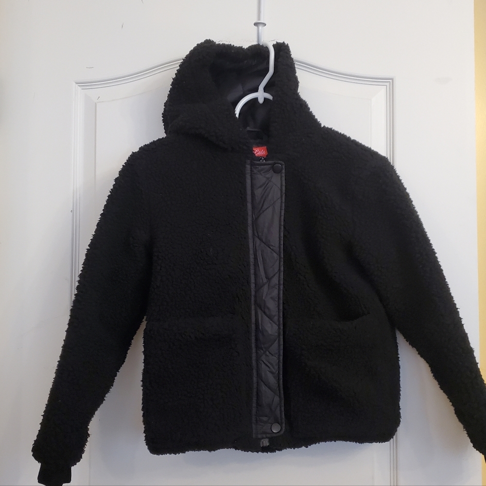 Lulu Kids black fleece hooded spring/fall jacket sz 11/12